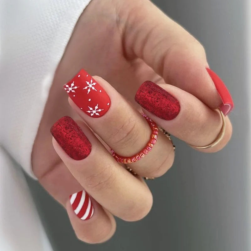 Press-On Nail Set Festive Patterns Easy DIY