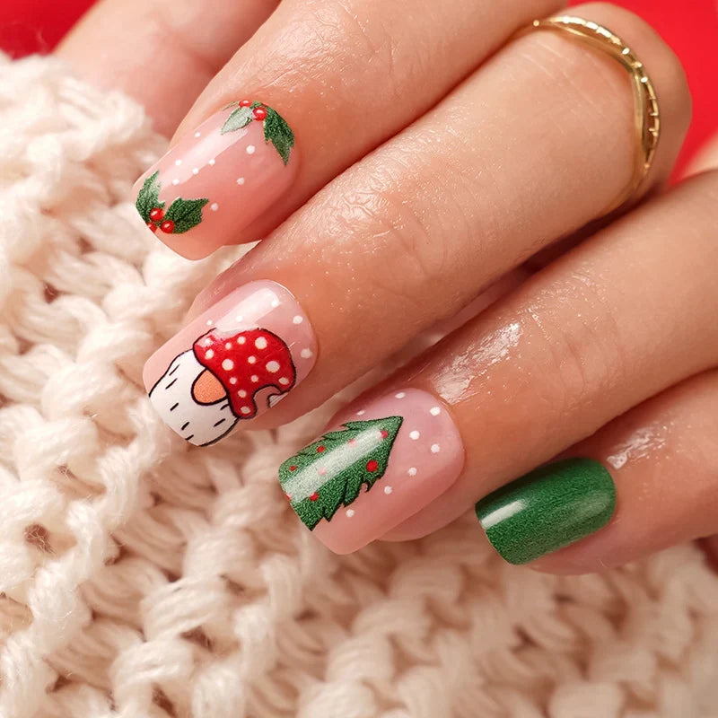 Press-On Nail Set Festive Reindeer & Candy Cane