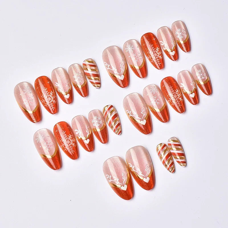 Press-On Nail Set Festive Snowflake & Heart Easy Application