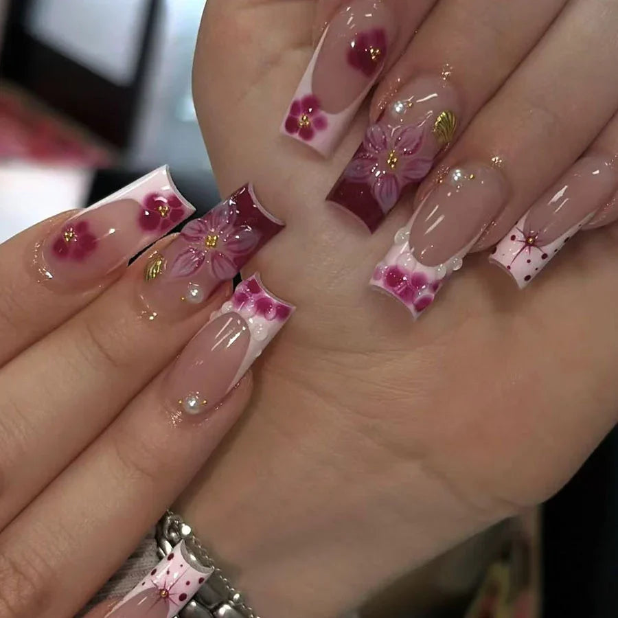 Press-On Nail Set Floral Design Premium Gel