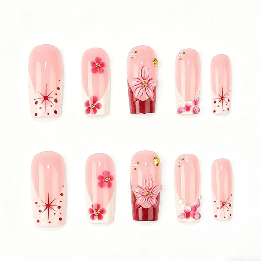 Press-On Nail Set Floral Design Premium Gel
