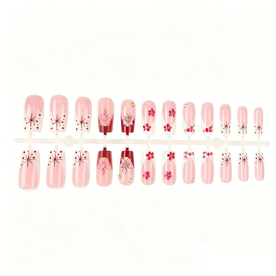 Press-On Nail Set Floral Design Premium Gel