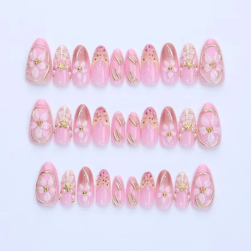 Press-On Nail Set Floral Embellished Reusable