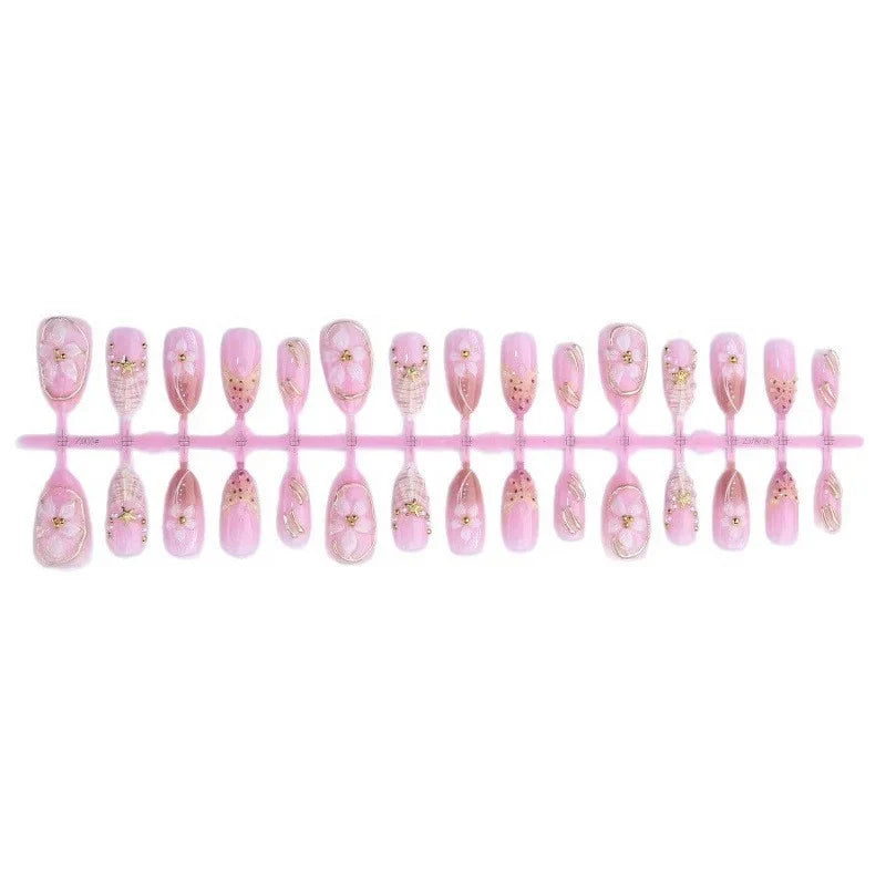 Press-On Nail Set Floral Embellished Reusable