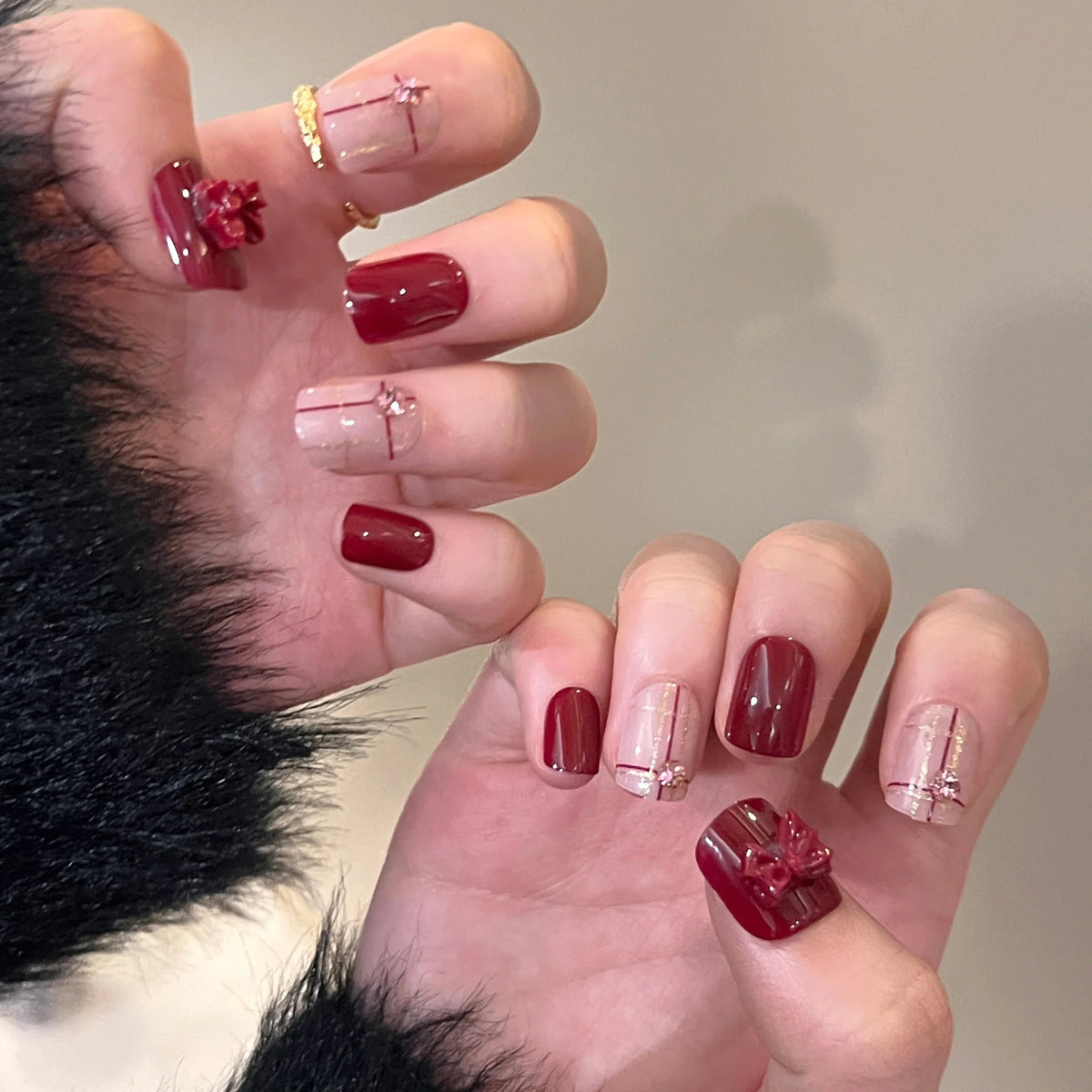 Press-On Nail Set Floral & Sparkle Long-Lasting Easy At-Home