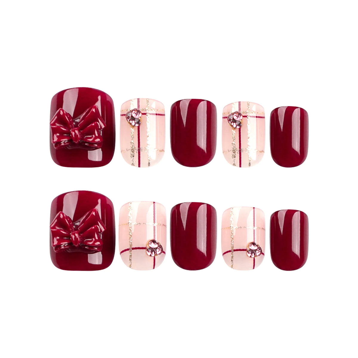 Press-On Nail Set Floral & Sparkle Long-Lasting Easy At-Home