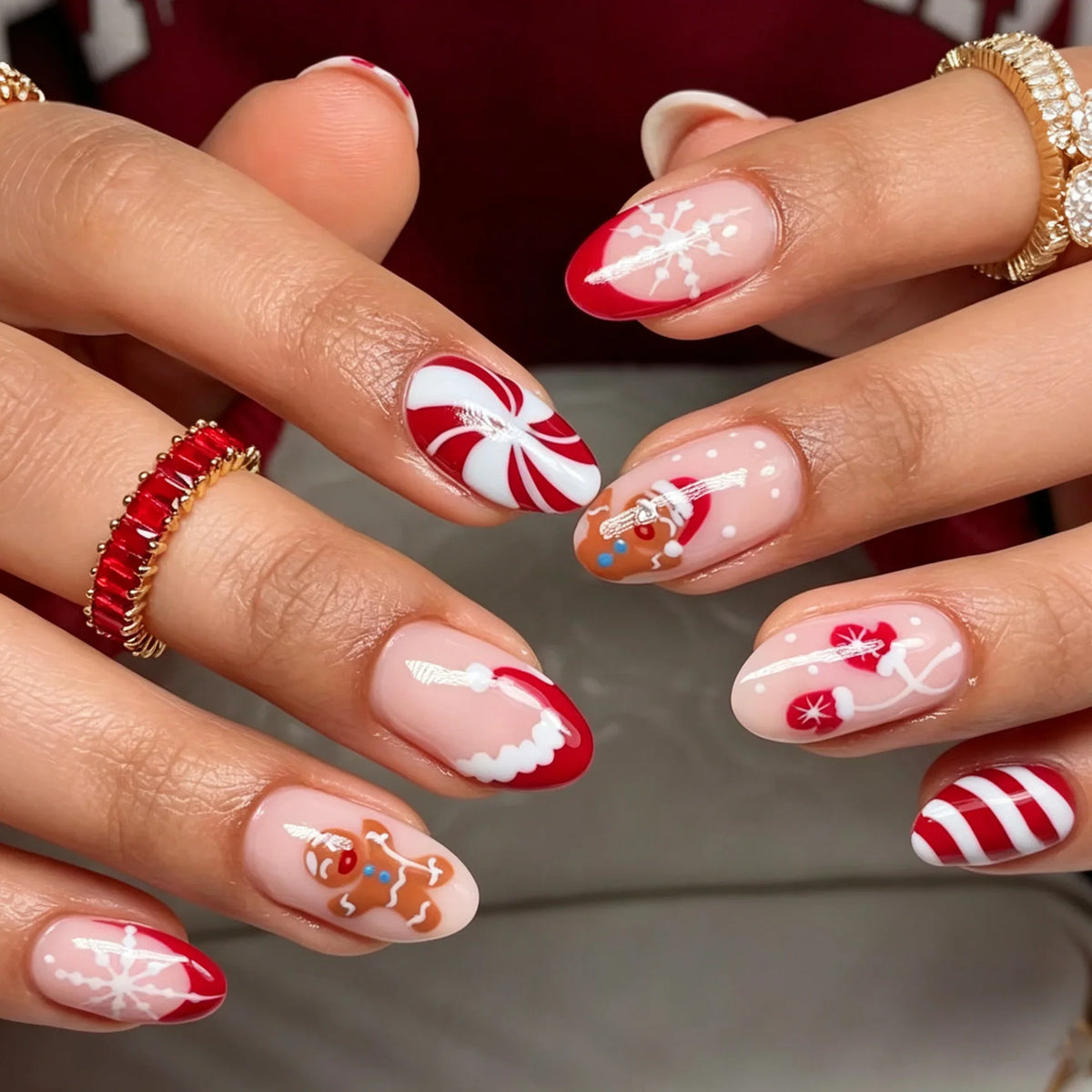 Press-On Nail Set Gingerbread Holiday Designs Peel & Stick