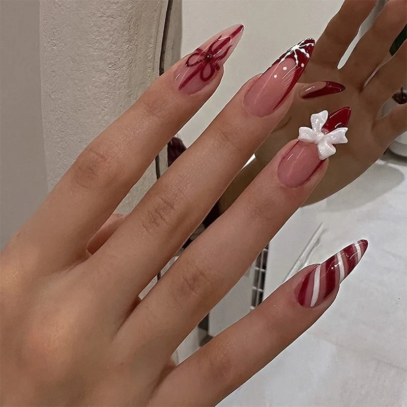 Press-On Nail Set Glitter & Bow Accents 24-Pack
