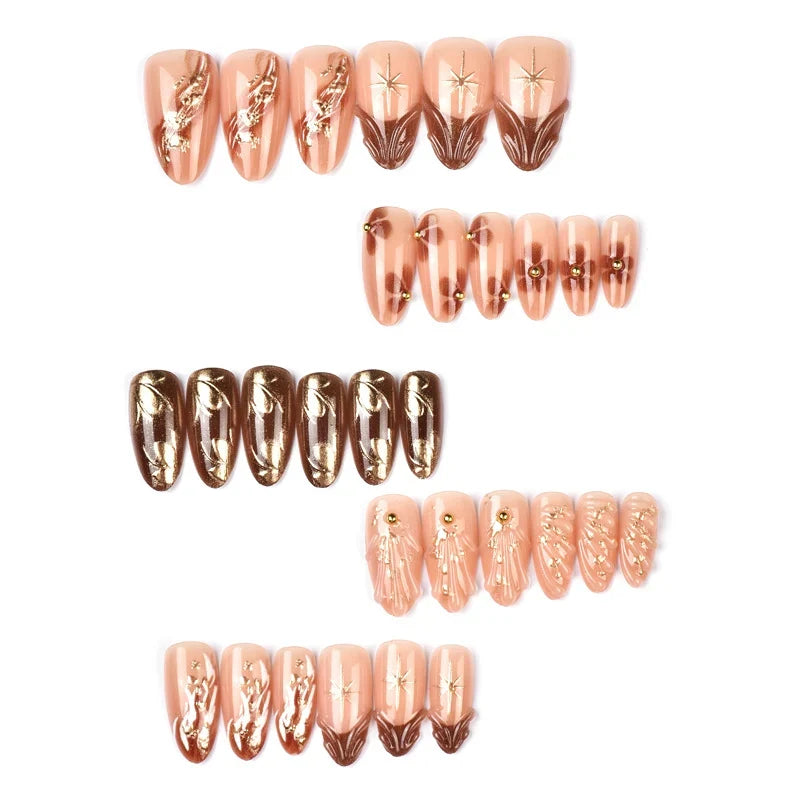Press-On Nail Set Gold Accents & Reusable
