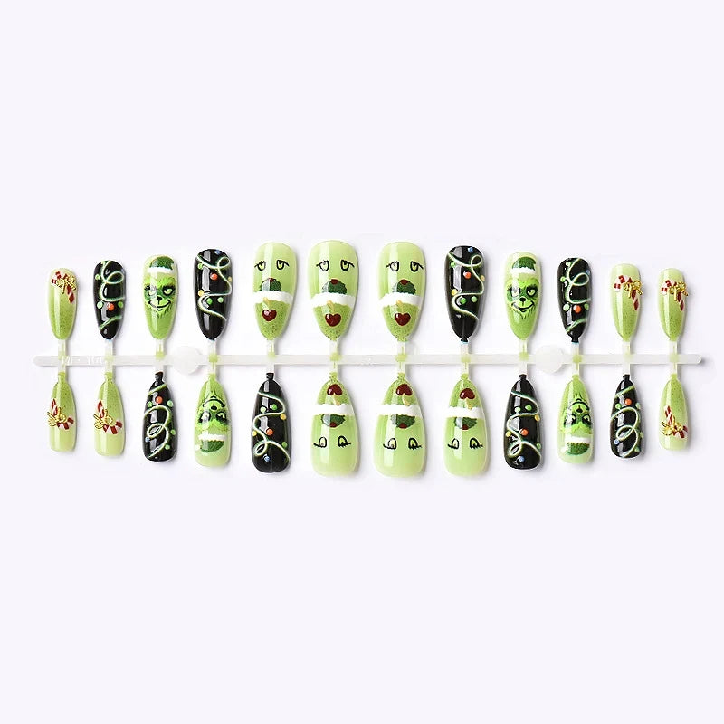 Press-On Nail Set Grinch Holiday Designs Assorted Sizes