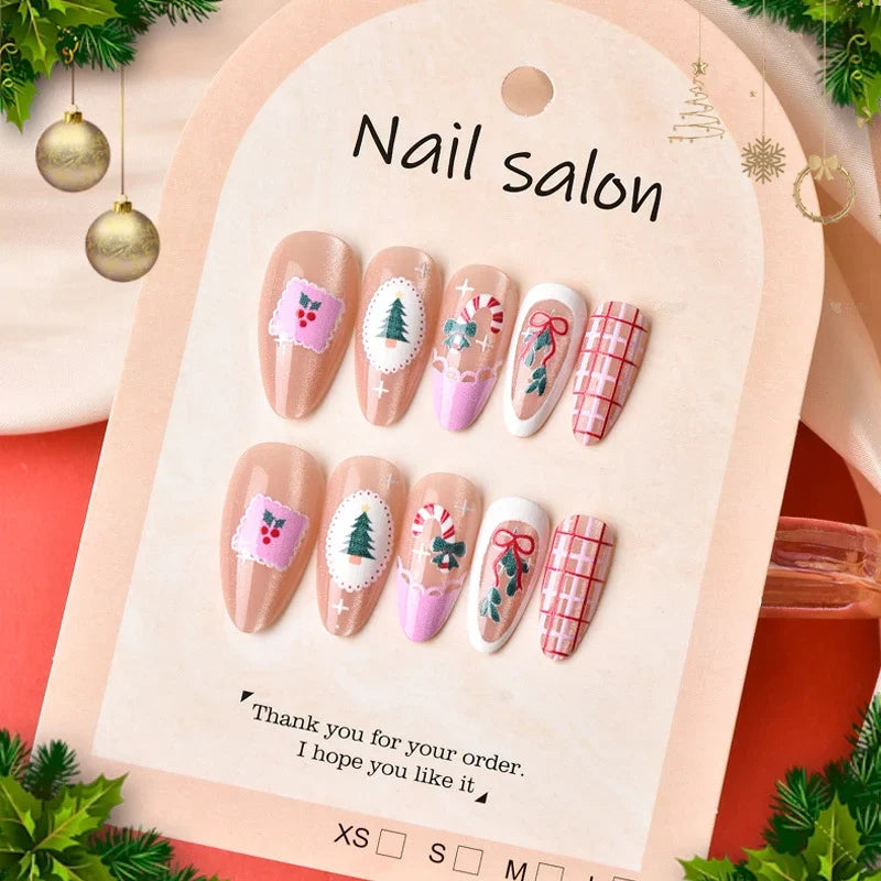Press-On Nail Set Holiday Designs Adhesive Included