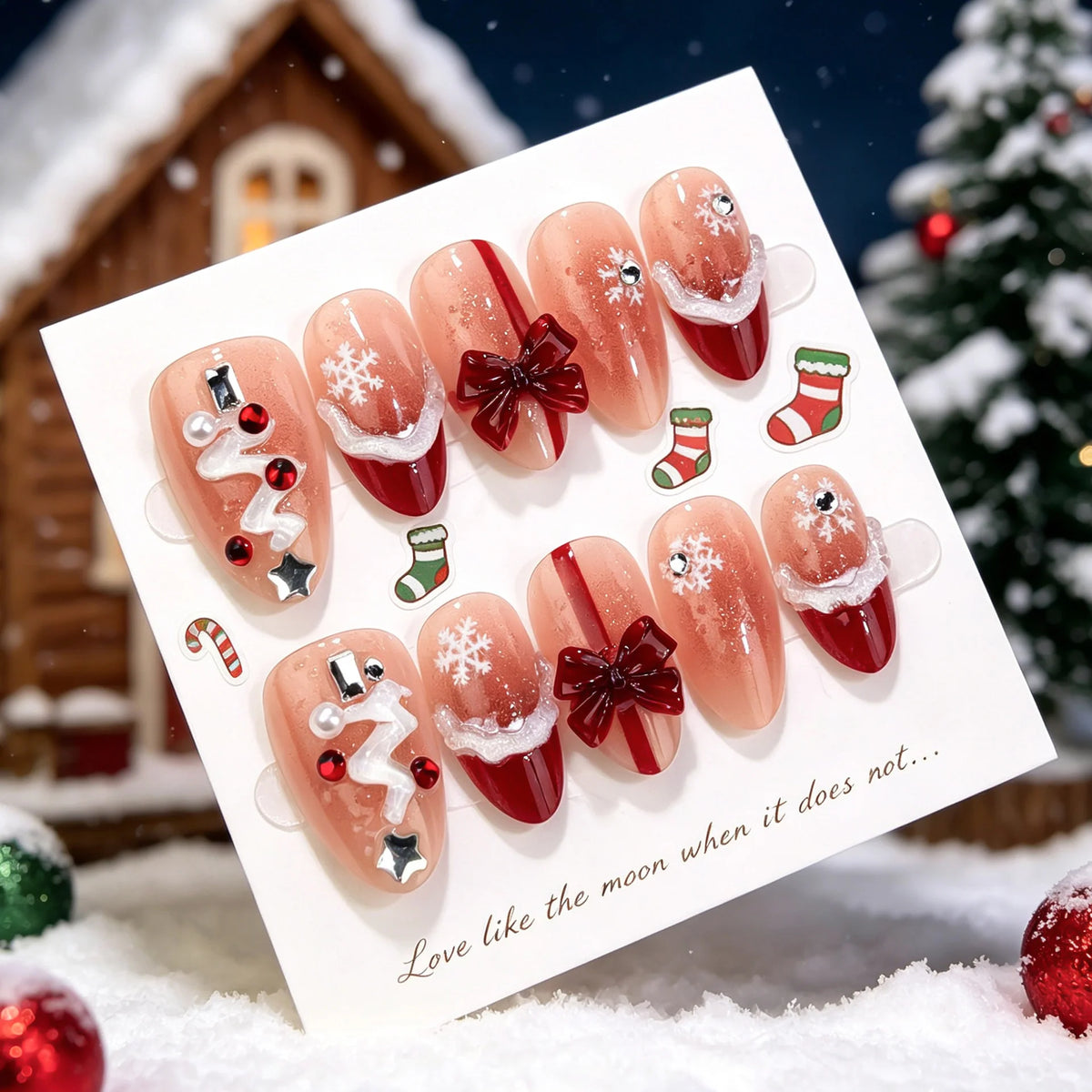 Press-On Nail Set Holiday Designs Adhesive Tabs