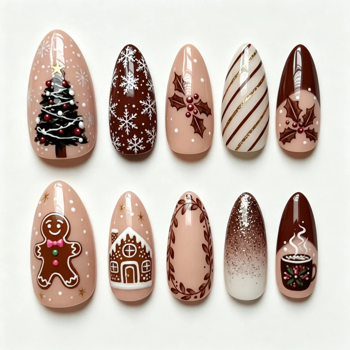 Press-On Nail Set Holiday Designs Damage-Free Removal
