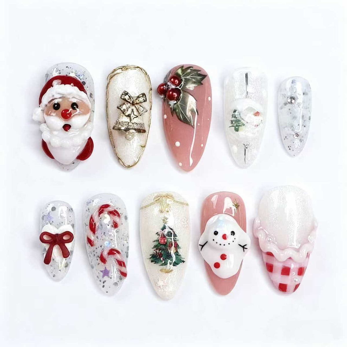 Press-On Nail Set Holiday Designs Easy Application 10 Pieces