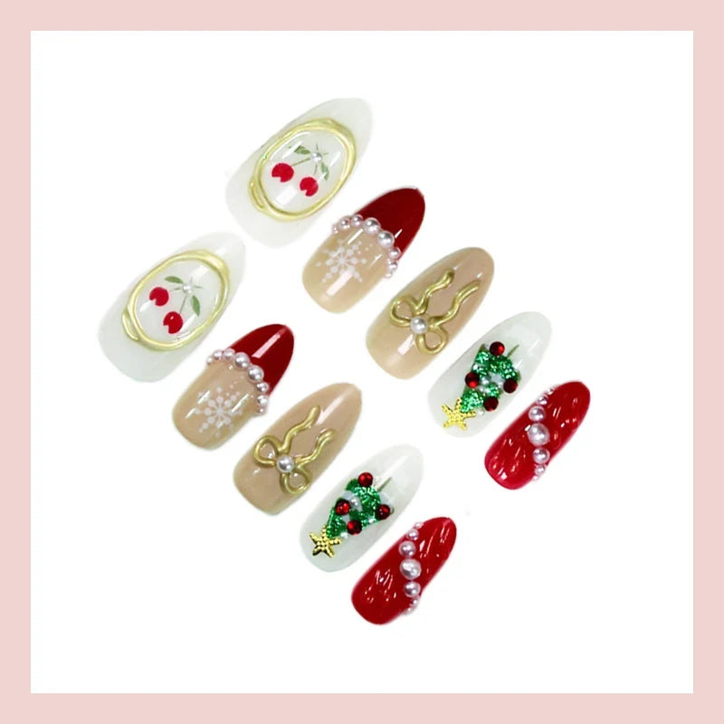 Press-On Nail Set Holiday Designs Glossy Long-Lasting Multiple Sizes