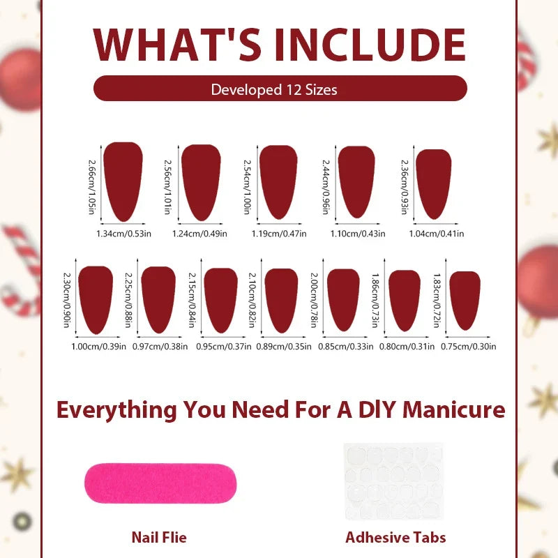 Press-On Nail Set Holiday Designs Glossy Long-Lasting Multiple Sizes