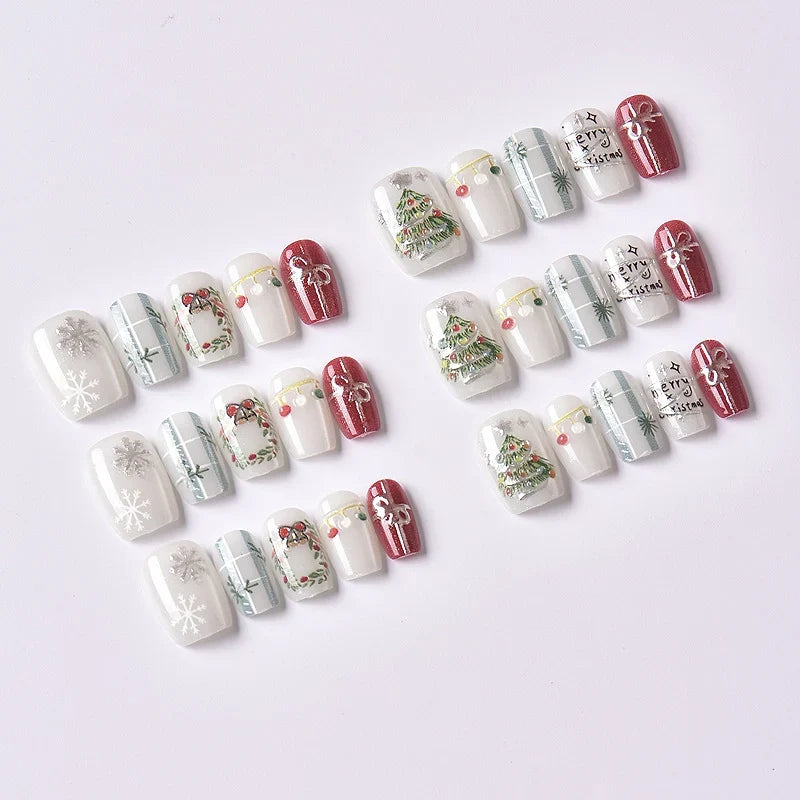 Press-On Nail Set Holiday Designs Gold Accent No Glue