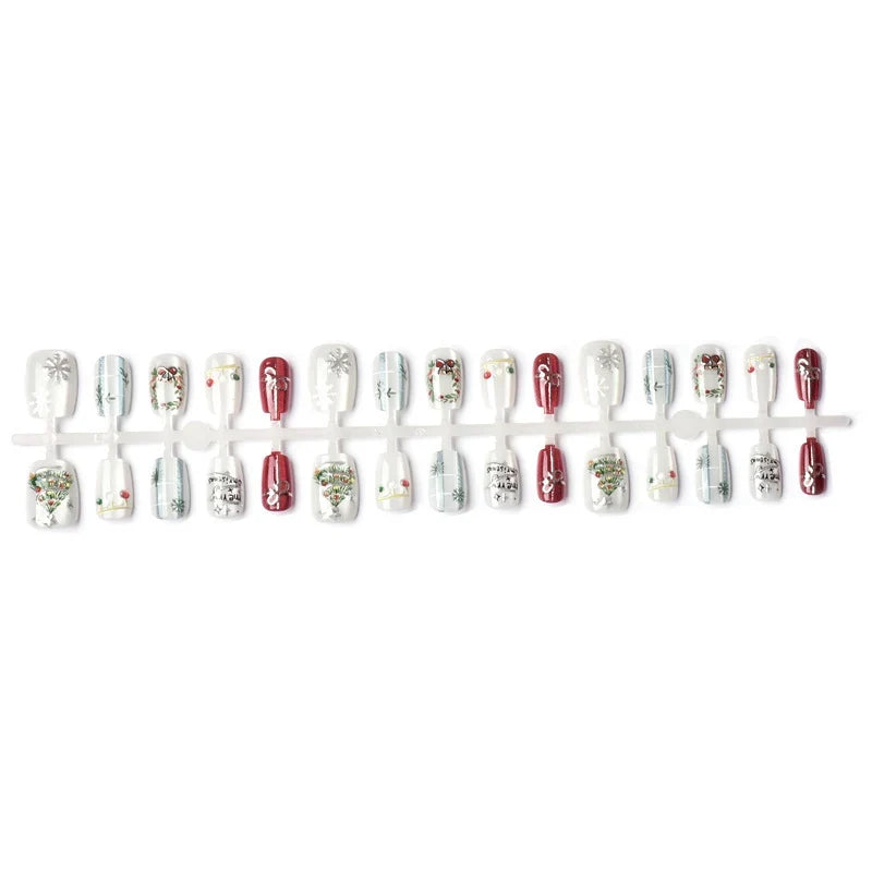 Press-On Nail Set Holiday Designs Gold Accent No Glue