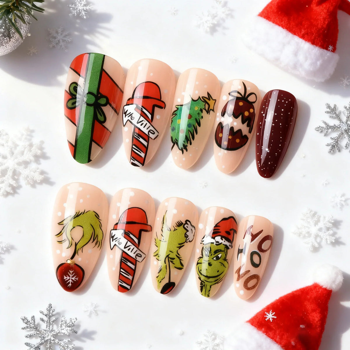 Press-On Nail Set Holiday Designs Multiple Sizes