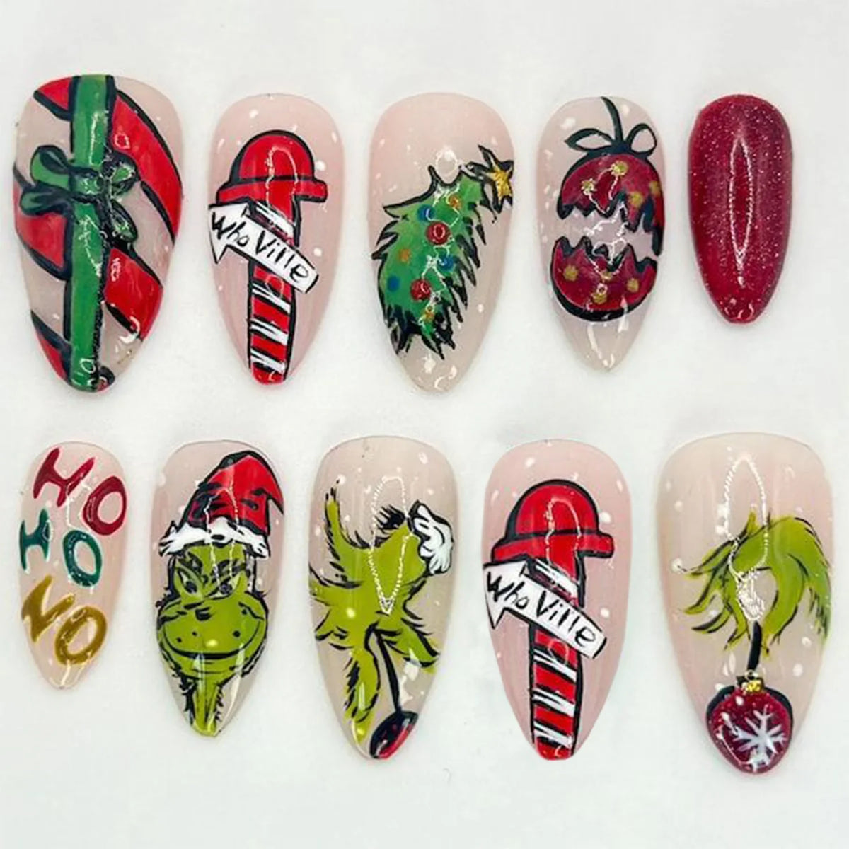 Press-On Nail Set Holiday Designs Multiple Sizes