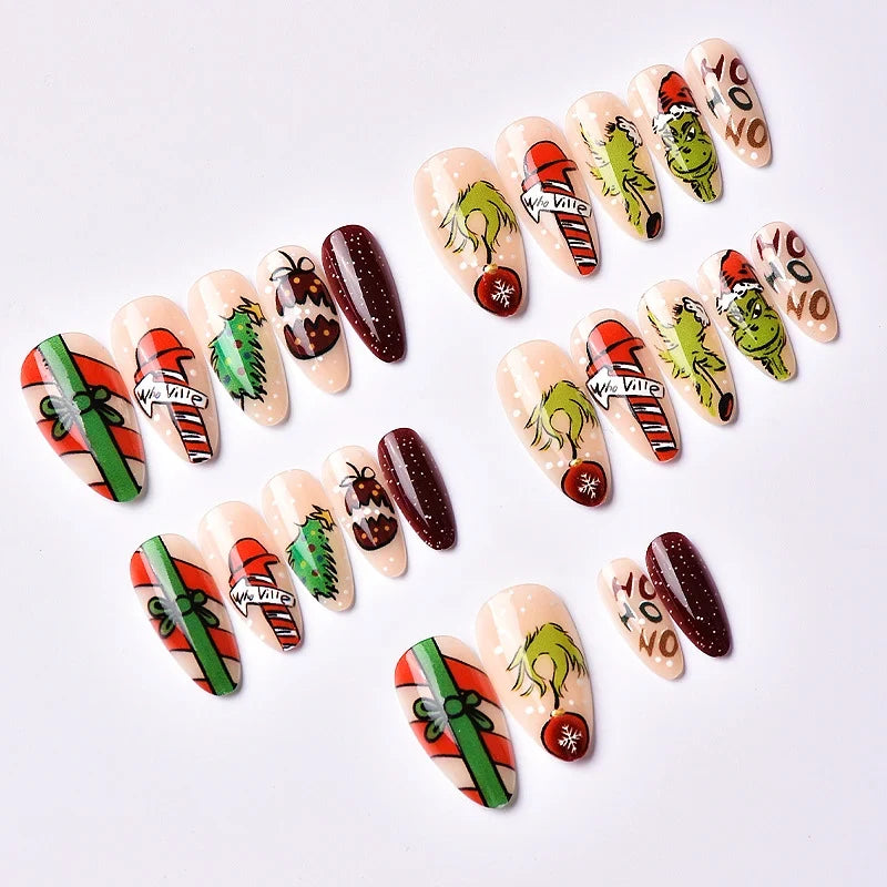 Press-On Nail Set Holiday Designs Multiple Sizes