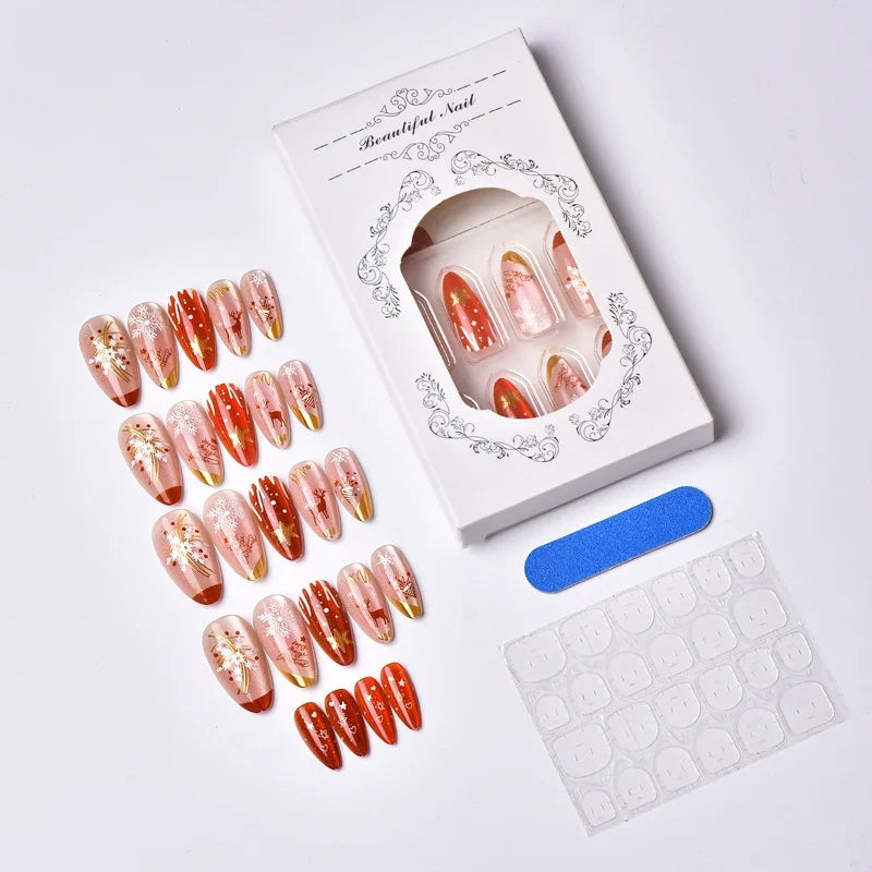 Press-On Nail Set Holiday Designs No-Glue Multiple Sizes