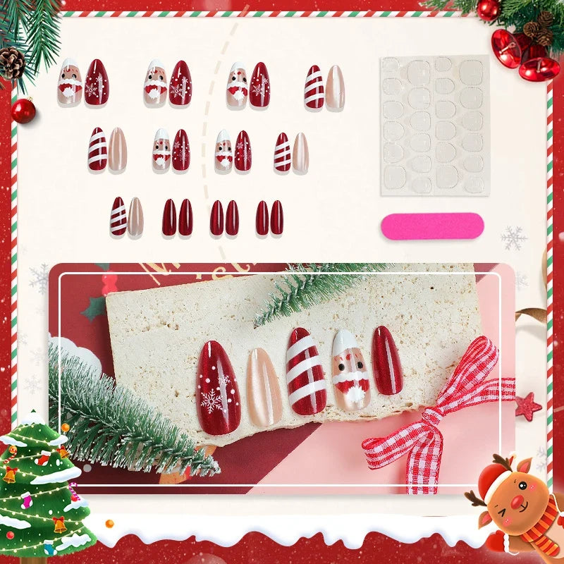 Press-On Nail Set Holiday Designs Reusable & Easy Application