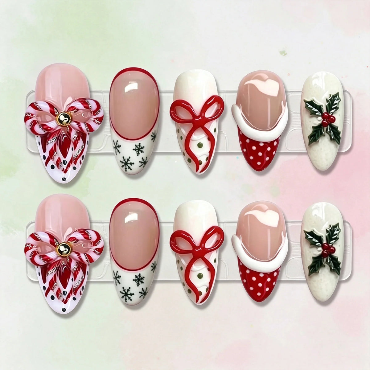 Press-On Nail Set Holiday Designs Self-Adhesive Long-Lasting
