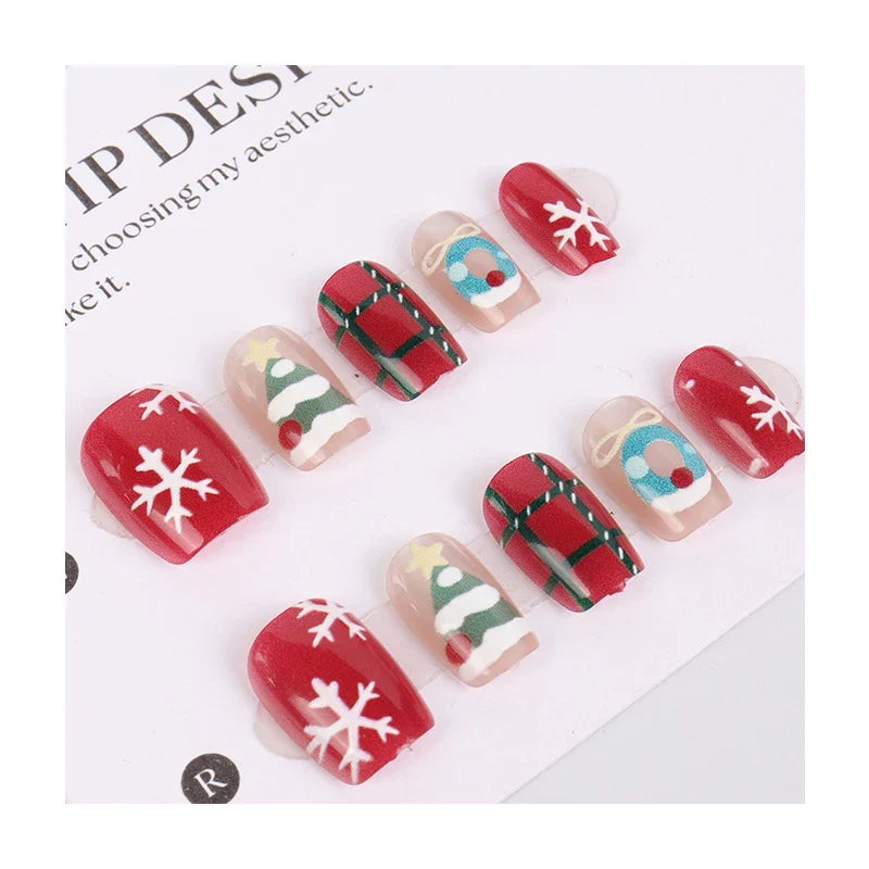 Press-On Nail Set Holiday Designs Self-Adhesive & Multiple Sizes