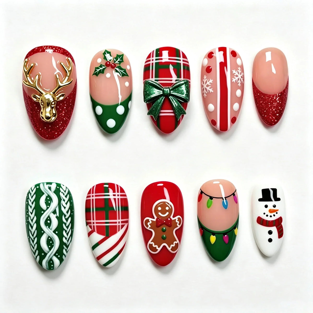 Press-On Nail Set Holiday Designs With Glue & File