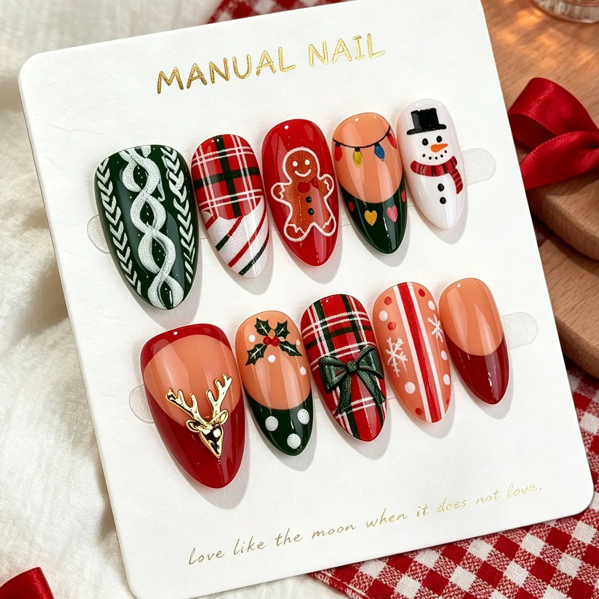 Press-On Nail Set Holiday Designs With Glue & File