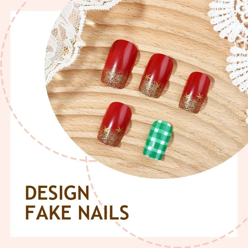 Press-On Nail Set Holiday Glitter Adhesive Strips Reusable