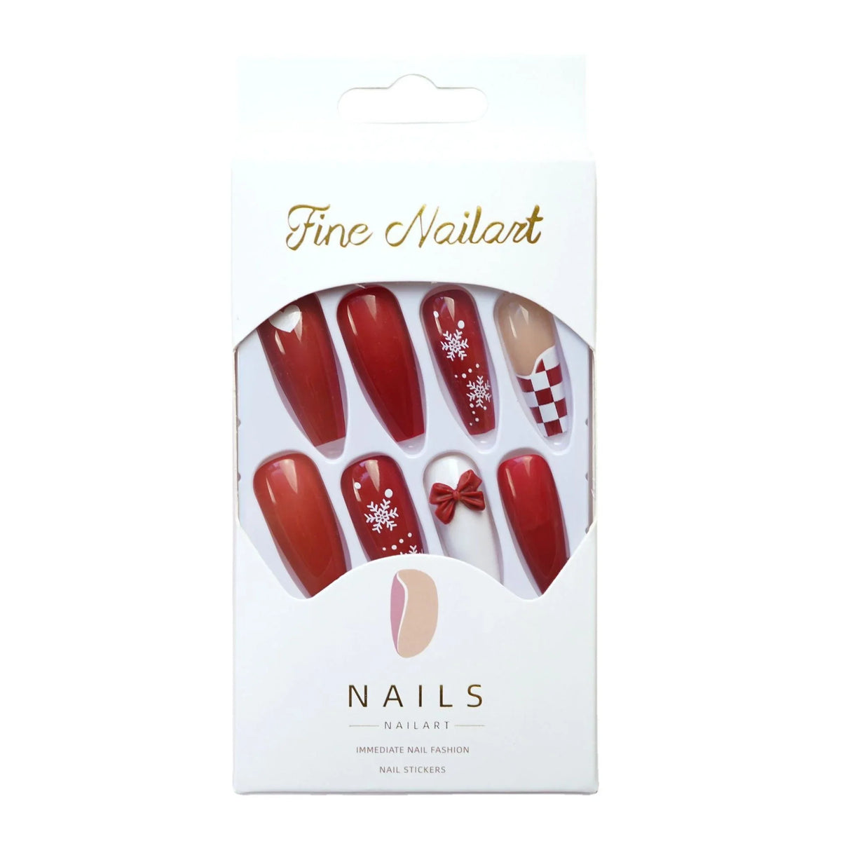 Press-On Nail Set Holiday Red Snowflake Glue-On & Multi-Size