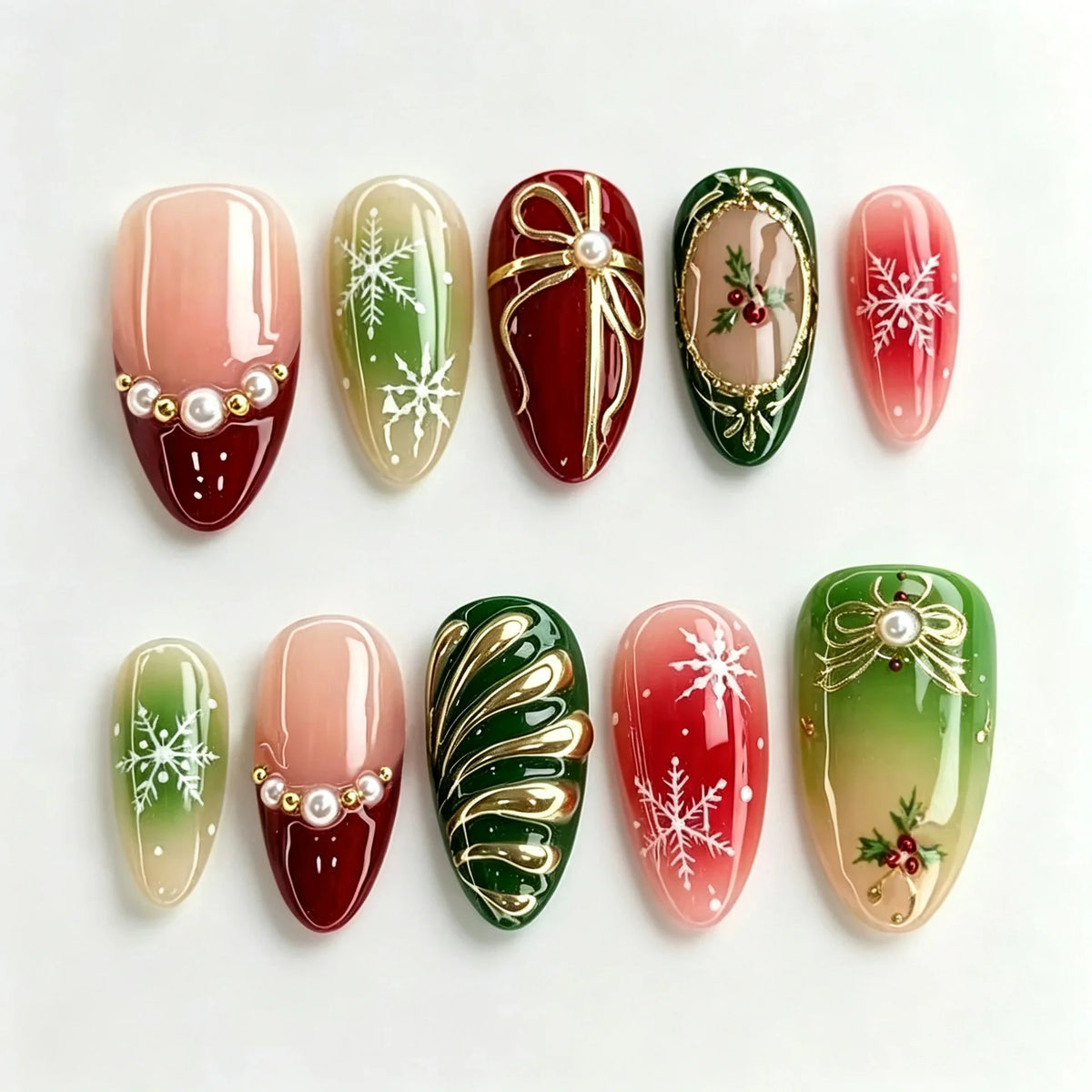 Press-On Nail Set Lavender Holiday Snowflake & Pearl Reusable