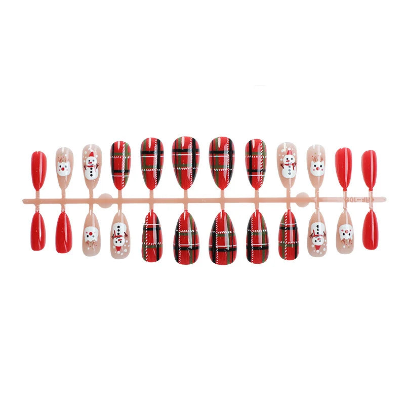Press-On Nail Set Peel-And-Press Reusable Festive Snowman & Plaid