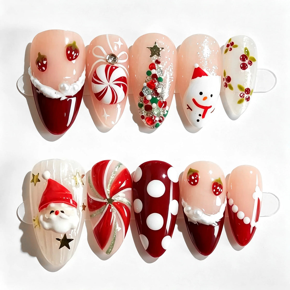 Press-On Nail Set Peel-and-Stick 3D Holiday Embellishments