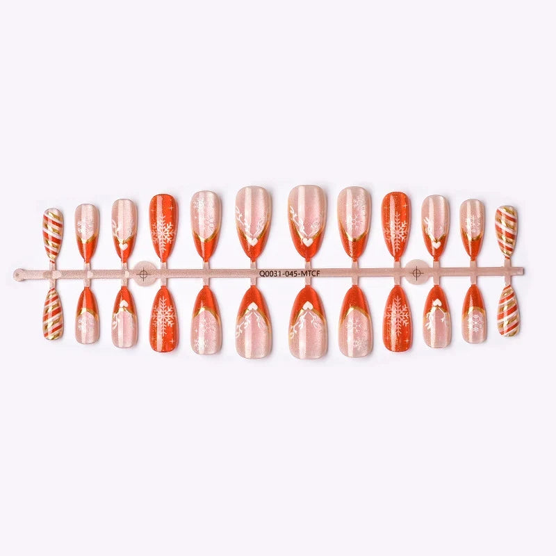 Press-On Nail Set Red & Gold Snowflake