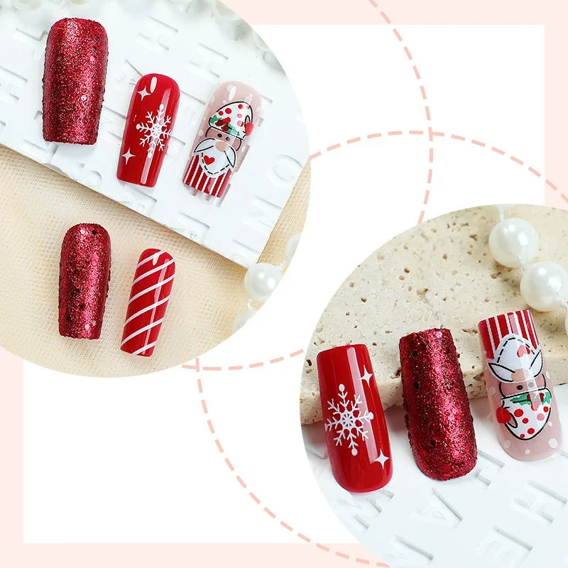 Press-On Nail Set Santa-Themed Easy-Apply Adhesive Chip-Resistant