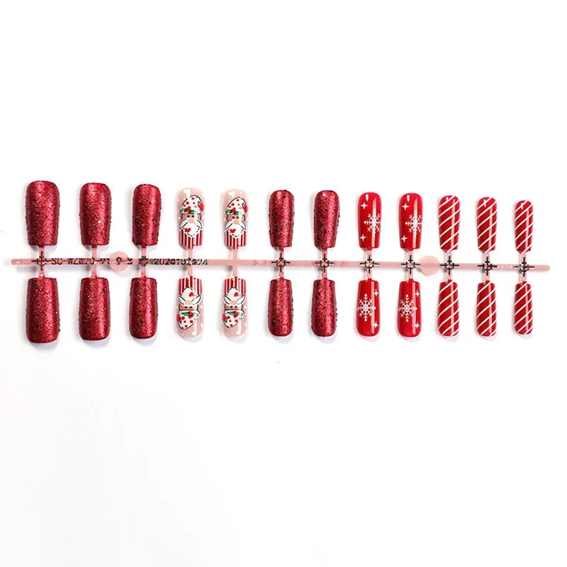 Press-On Nail Set Santa-Themed Easy-Apply Adhesive Chip-Resistant