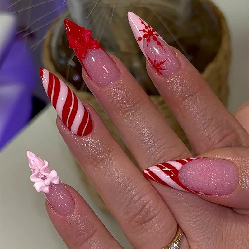 Press-On Nail Set Self-Adhesive 3D Star Christmas Designs