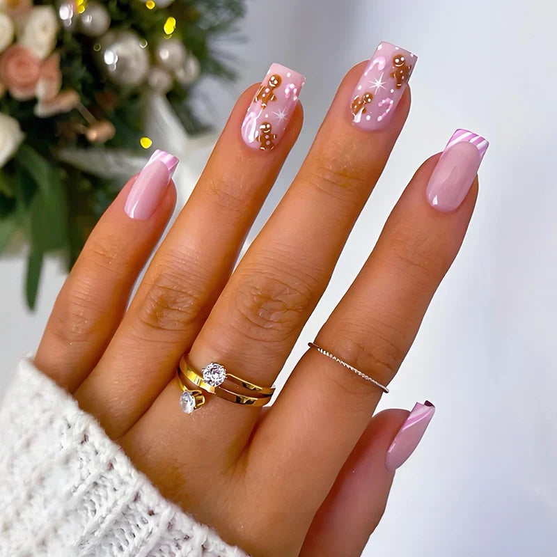 Press-On Nail Set Self-Adhesive Festive Glitter & Christmas Motifs