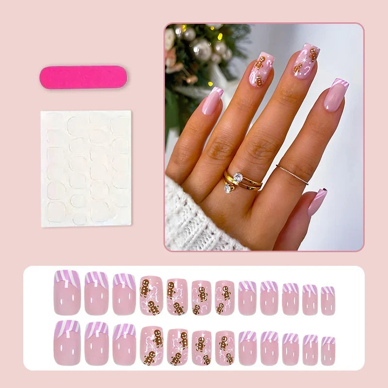 Press-On Nail Set Self-Adhesive Festive Glitter & Christmas Motifs