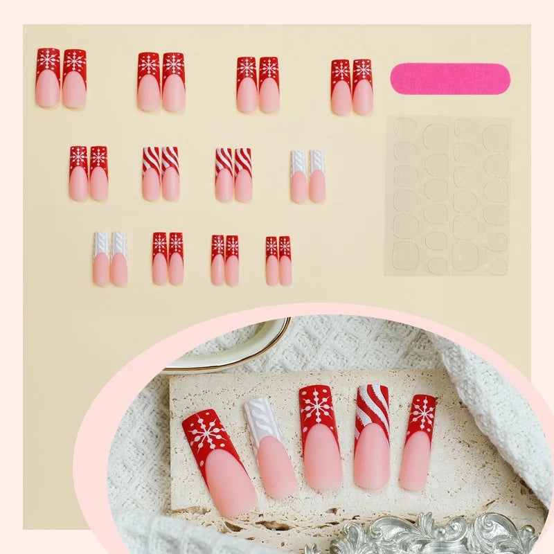 Press-On Nail Set Winter Snowflake Designs Easy Application