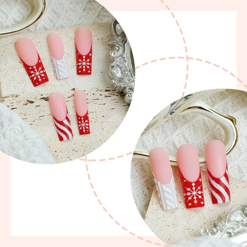 Press-On Nail Set Winter Snowflake Designs Easy-Apply Long-Lasting