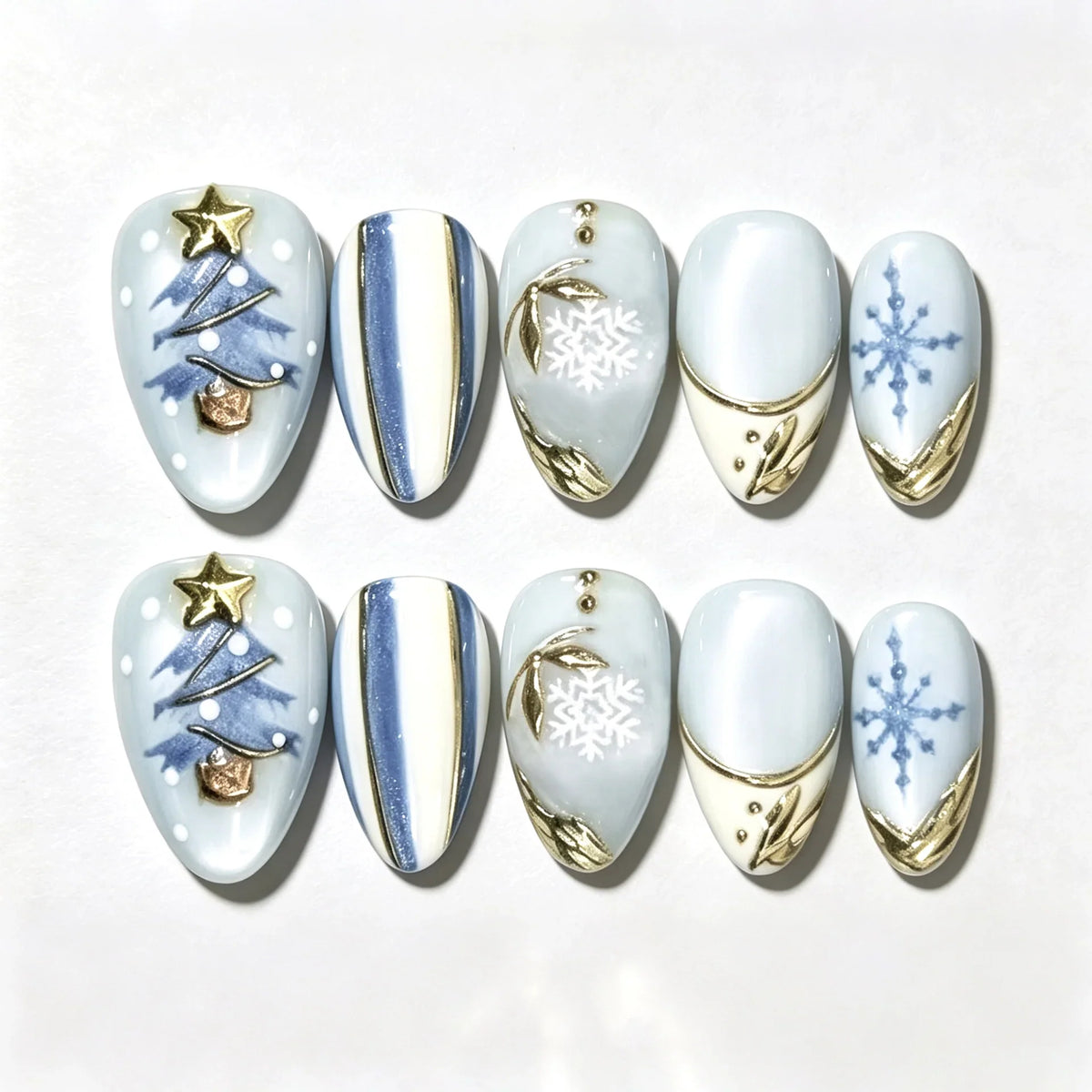 Press-On Nail Set Winter-Themed Designs Easy Application