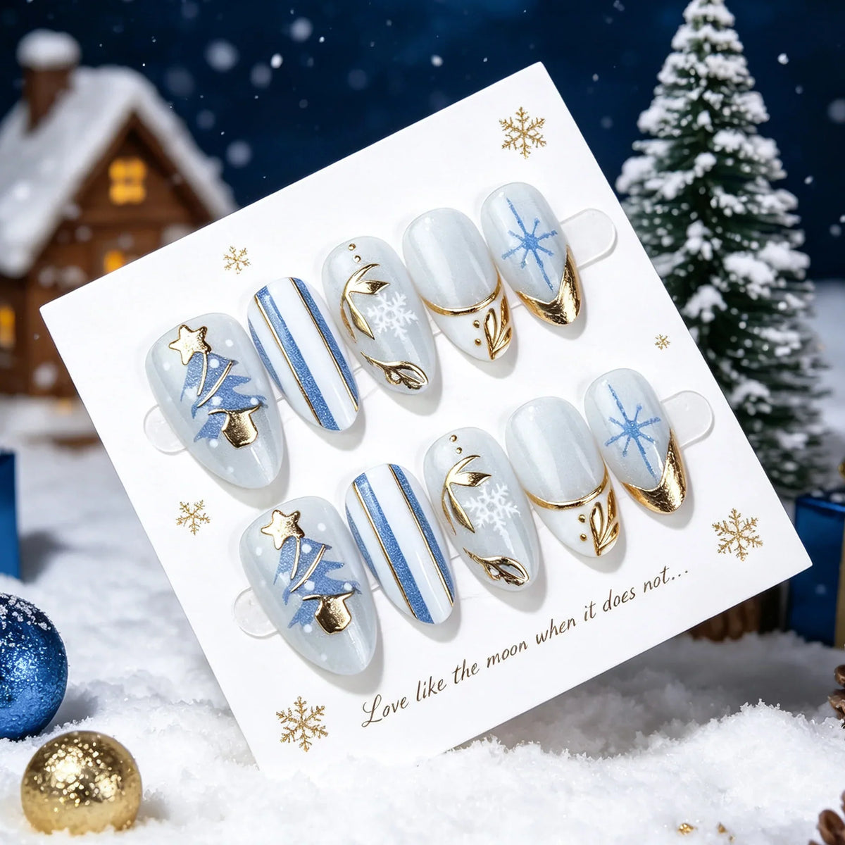 Press-On Nail Set Winter-Themed Designs Easy Application
