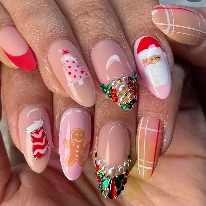 Press-On Nails Christmas Glitter Designs Easy Application