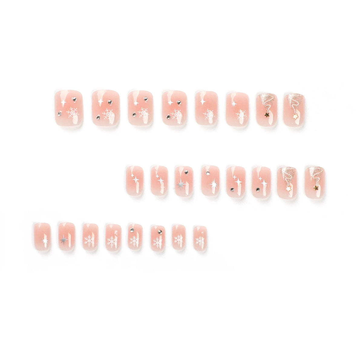 Press-On Nails Christmas Snowflake & Star Self-Adhesive & Lightweight