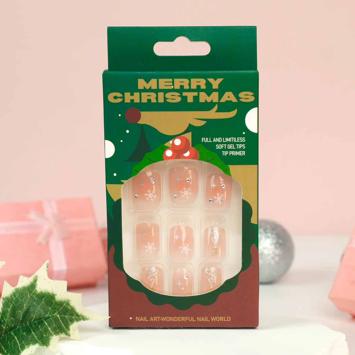 Press-On Nails Christmas Snowflake & Star Self-Adhesive & Lightweight