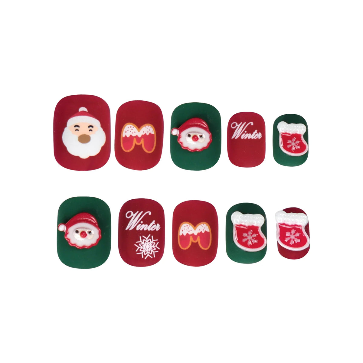 Press-On Nails Festive Santa & Snowflake Blue Glue-On